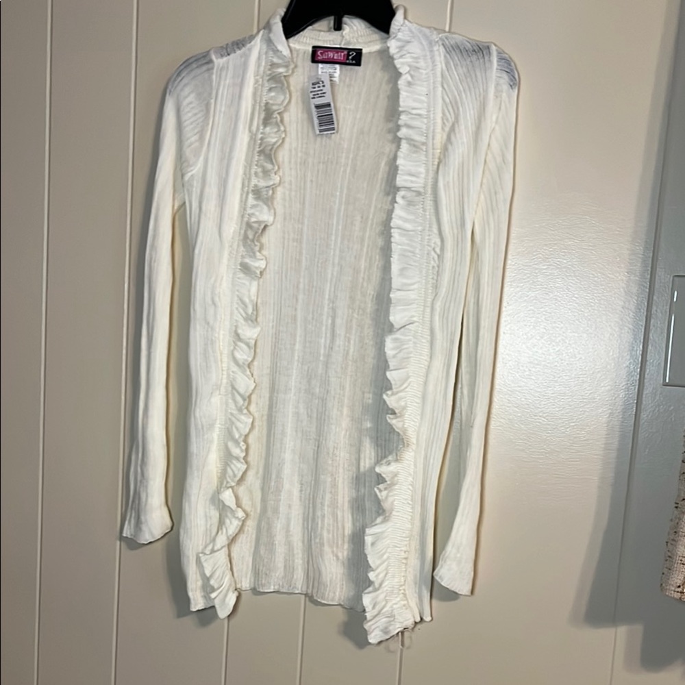 Say What? Off White Ruffled Cardigan